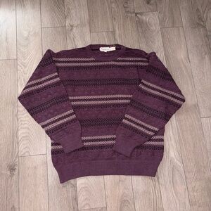 Vintage Lumiere Deep Plum Striped Crewneck Sweater